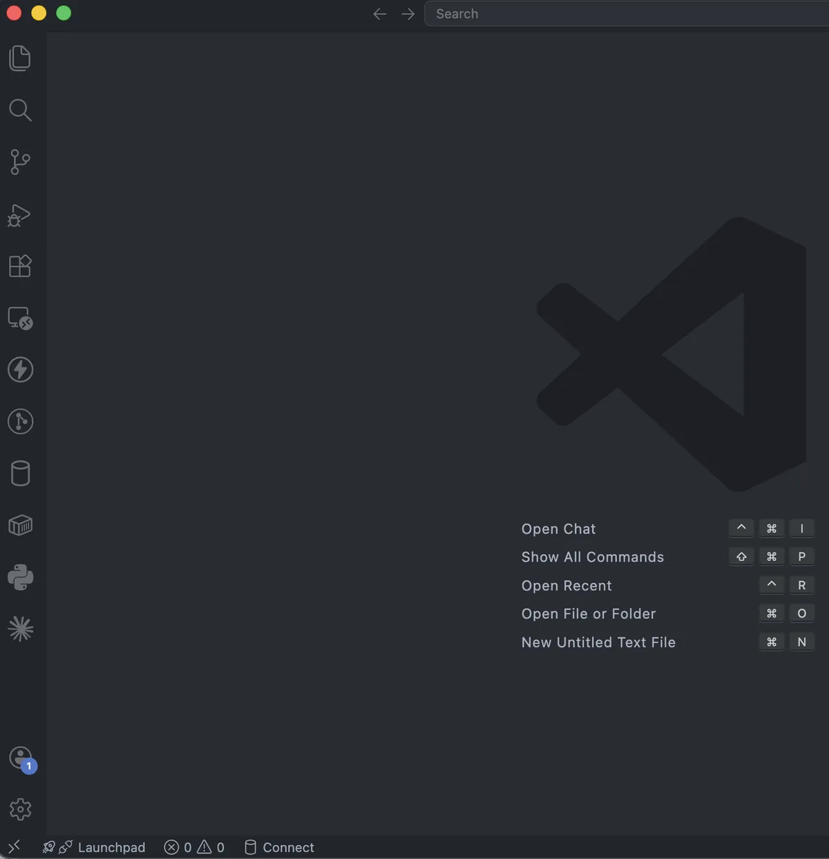 так выглядит VS Code при входе
